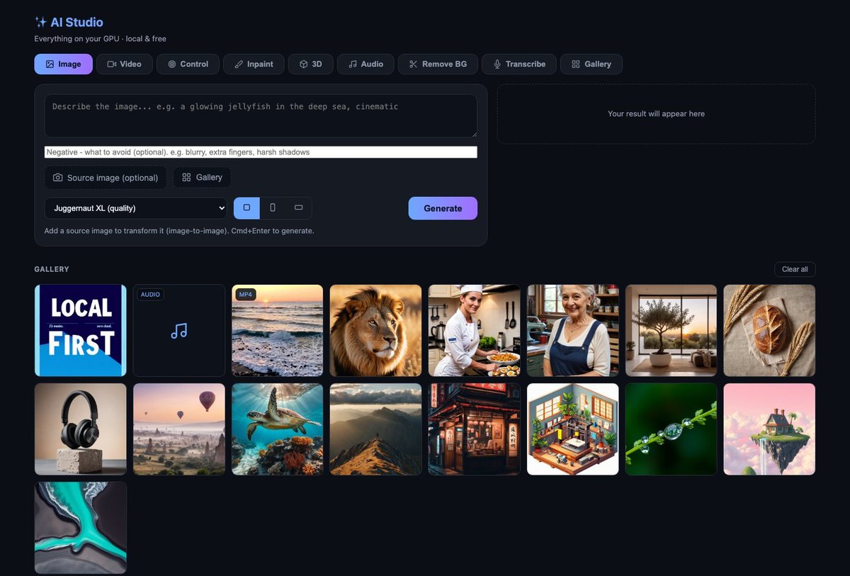 AI Studio - self-hosted web app orchestrating 25+ AI models on a $500 PC